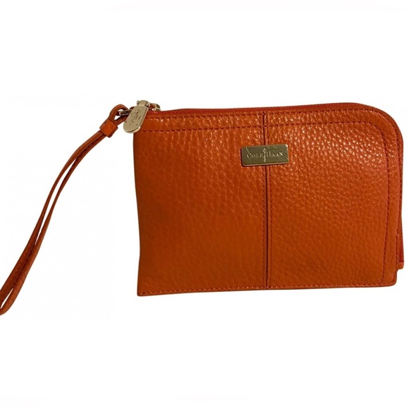 Cole haan Vibrant Orange Leather wristlet Clutch - Picture 1 of 7